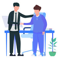 Um funcionário e um chefe dando um aperto de mão